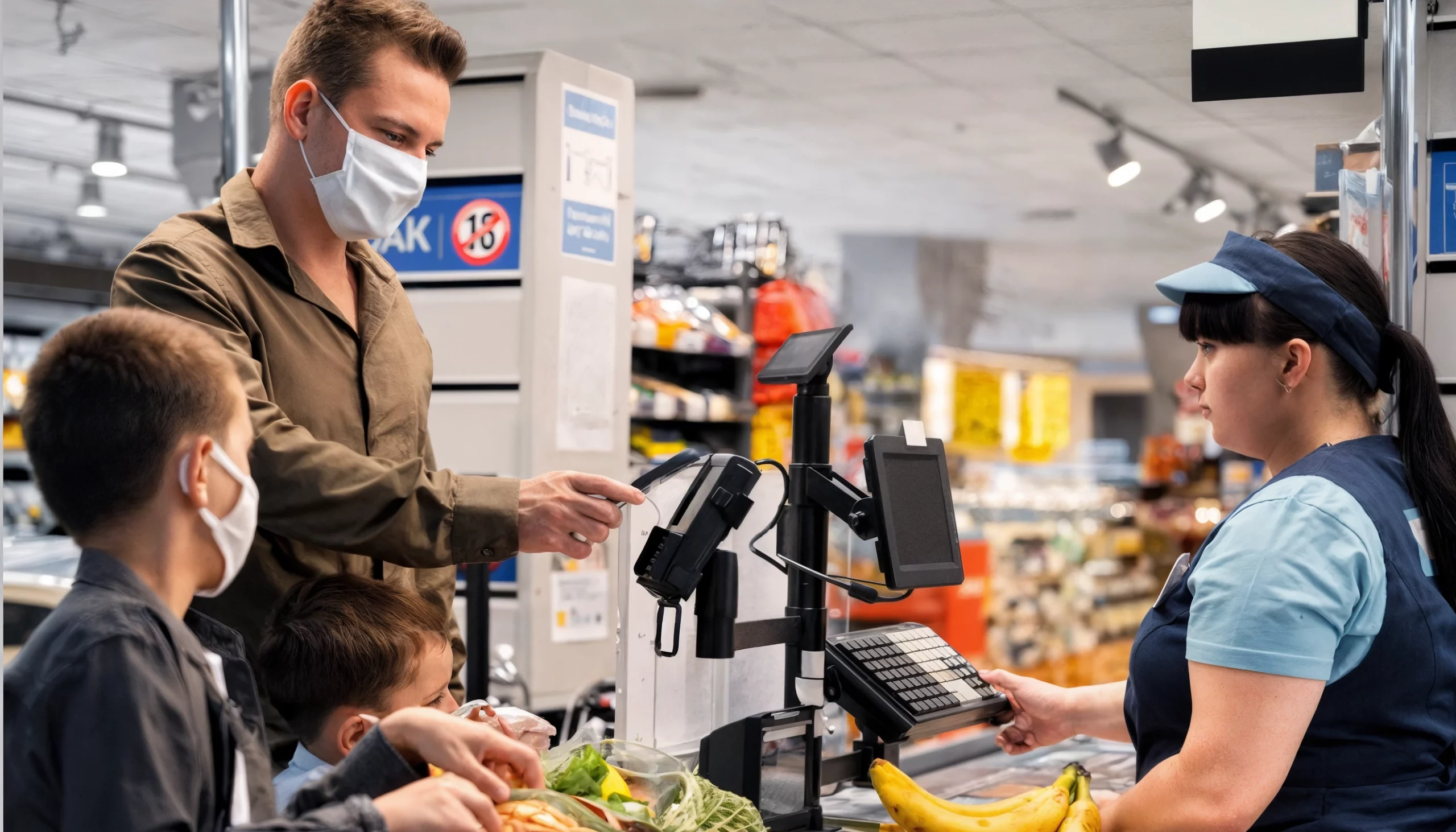 Mamma con bambini al supermercato
