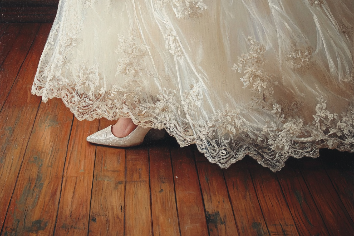 Mujer caminando deprisa vestida de novia