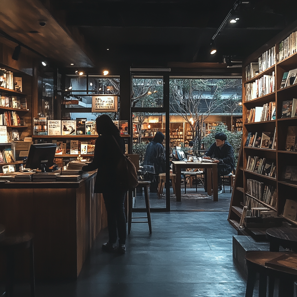 Persone in una libreria con caffè | Fonte: Midjourney