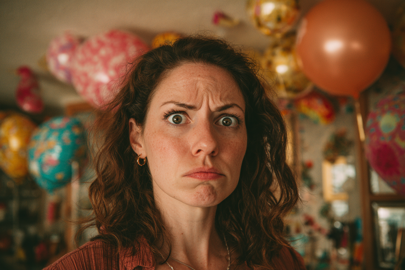 Donna con espressione accigliata alla festa di compleanno