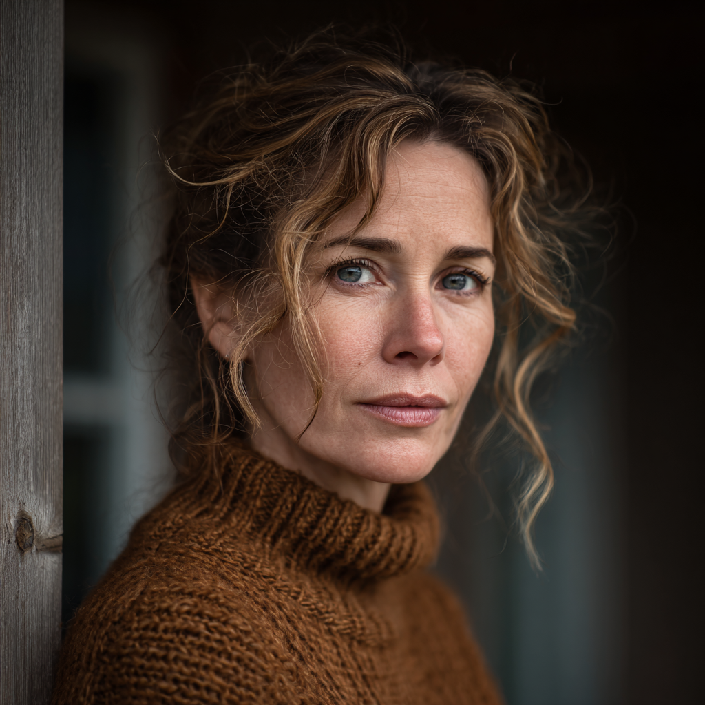 Una donna pensierosa su un portico