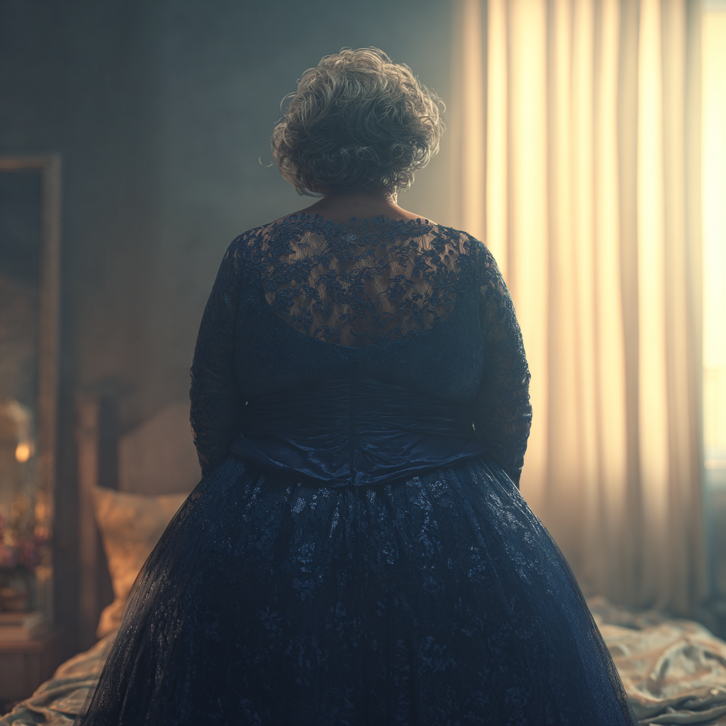 Una donna anziana in abito blu scuro | Fonte: Midjourney